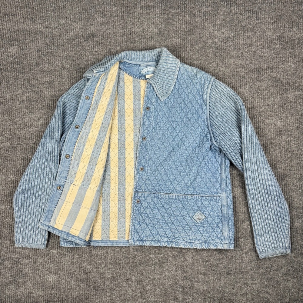 Vtg 90s Blue Willis Jacket Womens XL Indigo Denim Quilted Knit Danish Lagom